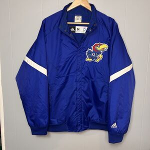 Kansas Universey Jayhawks Team Issued Blue Warmup Jacket Coat Adidas Medium
